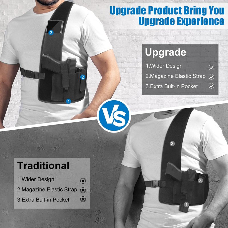 RUIZIH Gun Holster for Men Women Concealed Carry, Universal Shoulder Holster, Adjustable Chest Holsters for Pistols, Fits 1911, Glock 17/19/23, Beretta 92FS, S&Sauer P320/P220, Right Hand