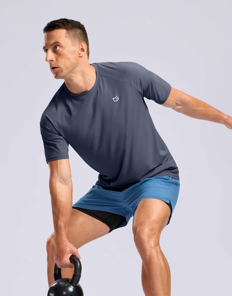 G Gradual Men's Athletic Workout T-Shirts Moisture Wicking Cooling Running Shirts Short Sleeve Performance Tee for Gym Tennis(Dusty Blue,XXL)