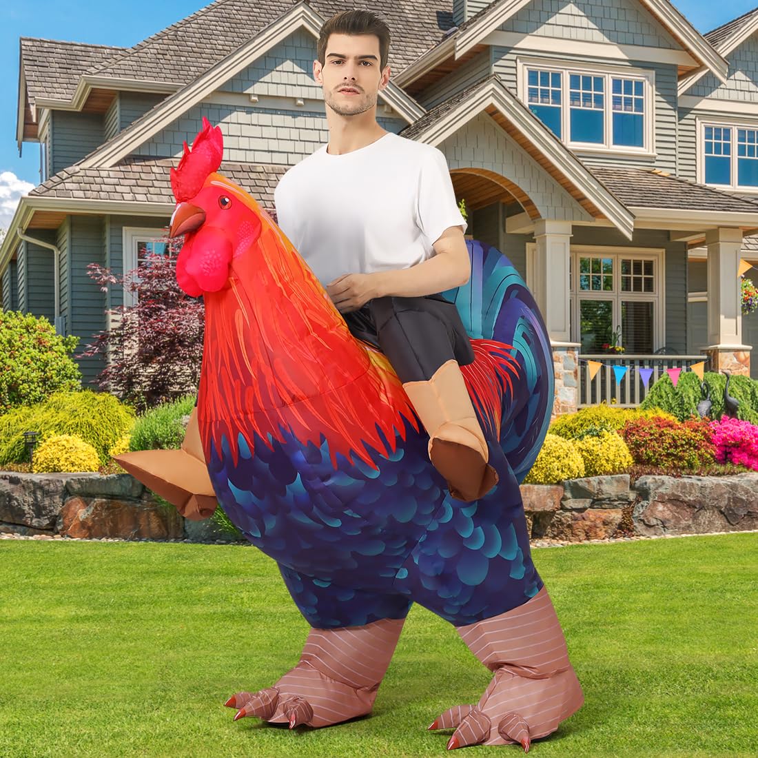 COMIN Inflatable Chicken Costume Ride-on Rooster Adult Blow up Suit Funny Fancy Dress Cosplay Halloween Costume
