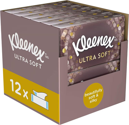 Kleenex Ultra Soft Facial Tissues - Pack of 12 Boxes - Our Softest Tissue - Supremely Soft and Silky Designed with Luxury in Mind