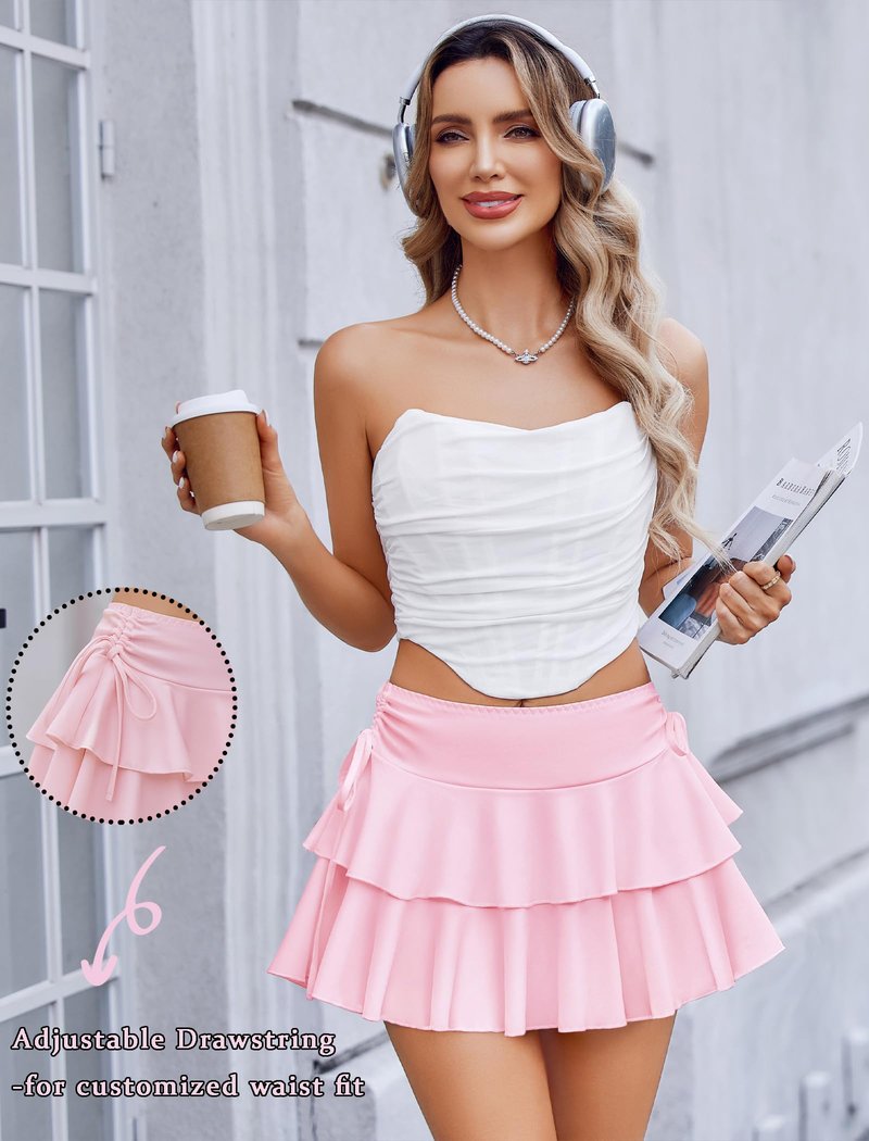 Avidlove Micro Skirts for Women Y2K Pleated Tennis Skirt Mini Ruffle Skirt Thanksgiving Skirts Outfit Pink M