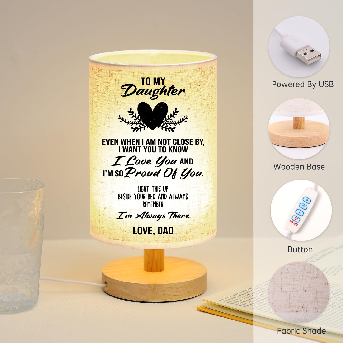 WSYEAR Valentines Day Birthday Gifts for Daughter from Dad,to My Daughter Gifts from Dad- Table Lamp Best Father Daughter Graduation Gifts for Grown Daughter