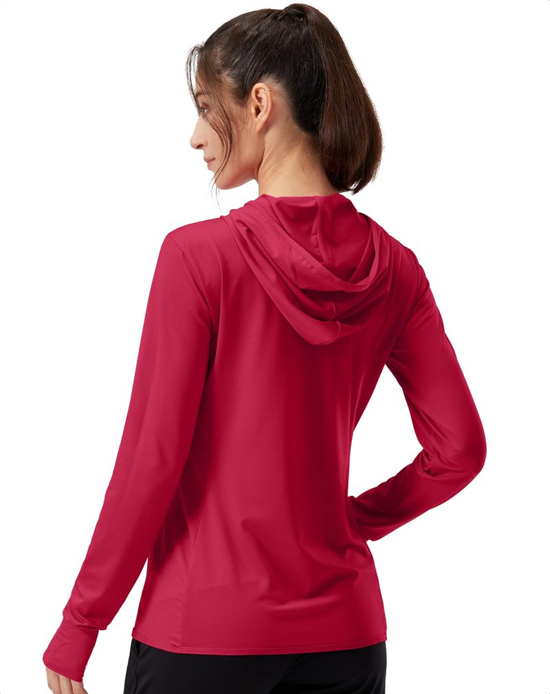 Soothfeel Women's UPF 50+ Sun Protection Hoodie Jacket Lightweight Long Sleeve Sun Shirt for Women with Pocket Hiking Outdoor(Red, XS)