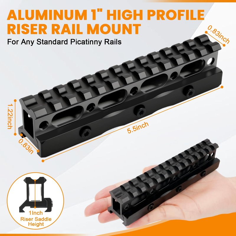 PUKESI 13 Slots Picatinny Rail Riser Mount, 1" High Profile Picatinny Riser Mount Short Pic Rails Accessories for Optic Red Dot Risers, with See-Through Design