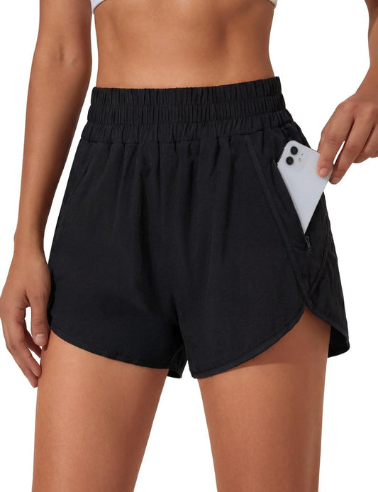 BMJL Women's Running Shorts Elastic High Waisted with Pockets, 2.5" Sporty Workout Quick Dry Athletic Shorts(M,Black)