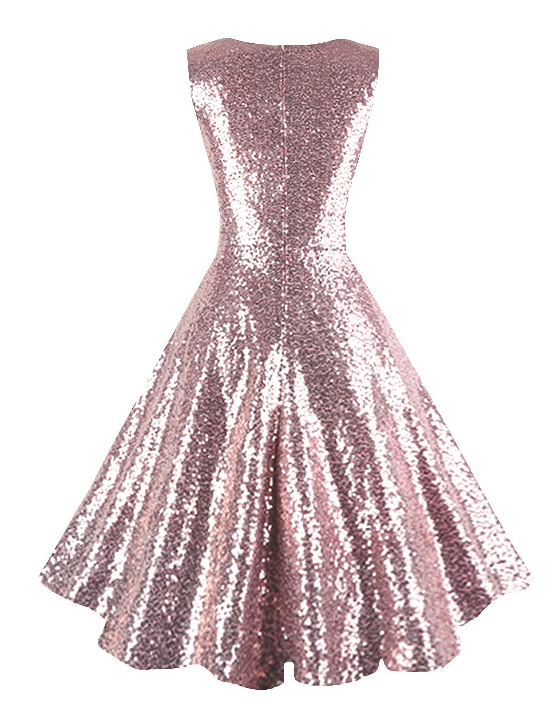 Dressever Women's 50s 60s Vintage Sleeveless Cocktail Party Dress with Pockets Sequins Rose Gold M