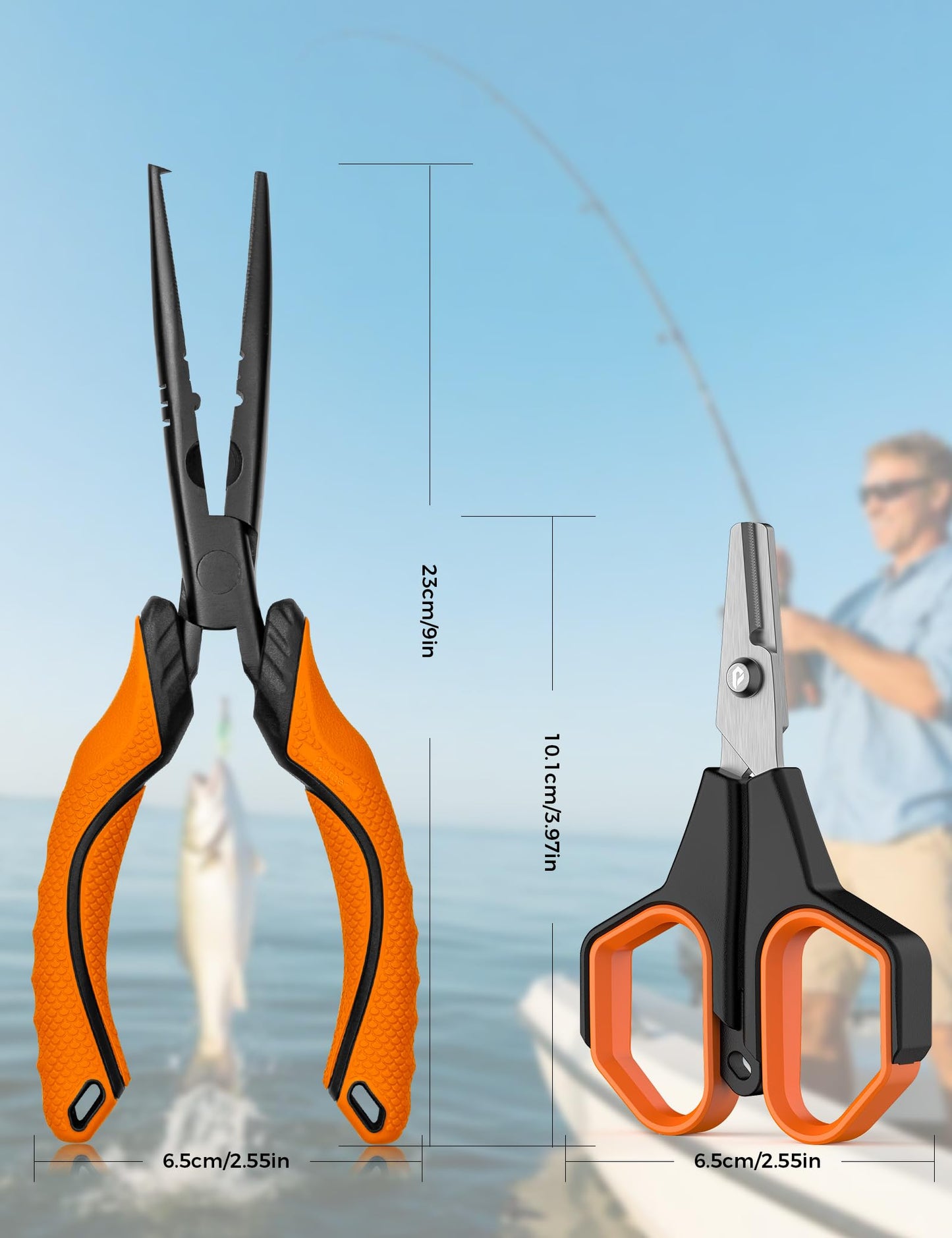 pullther fishing Fishing Tools Kit, 9" Fishing Pliers,3.9" Fishing Scissors, Fishing Line Cutter for Braided Fishing Line,Fishing Gear with Lanyard
