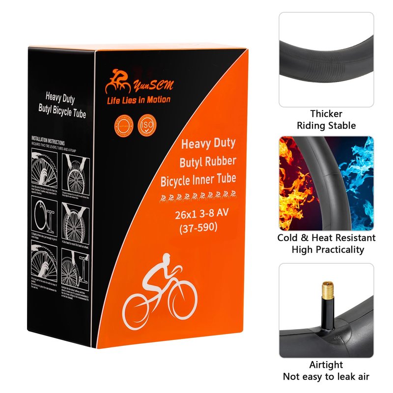 26x1 3/8 (37-590) Heavy Duty Bike Tubes AV32MM Schrader Valve Bicycle Tubes Premium Butyl Rubber Compatible with 26x1 3-8 26 x 1 3/8 Road,Gravel,City Bike Bicycle Tire Tubes 2-PCS