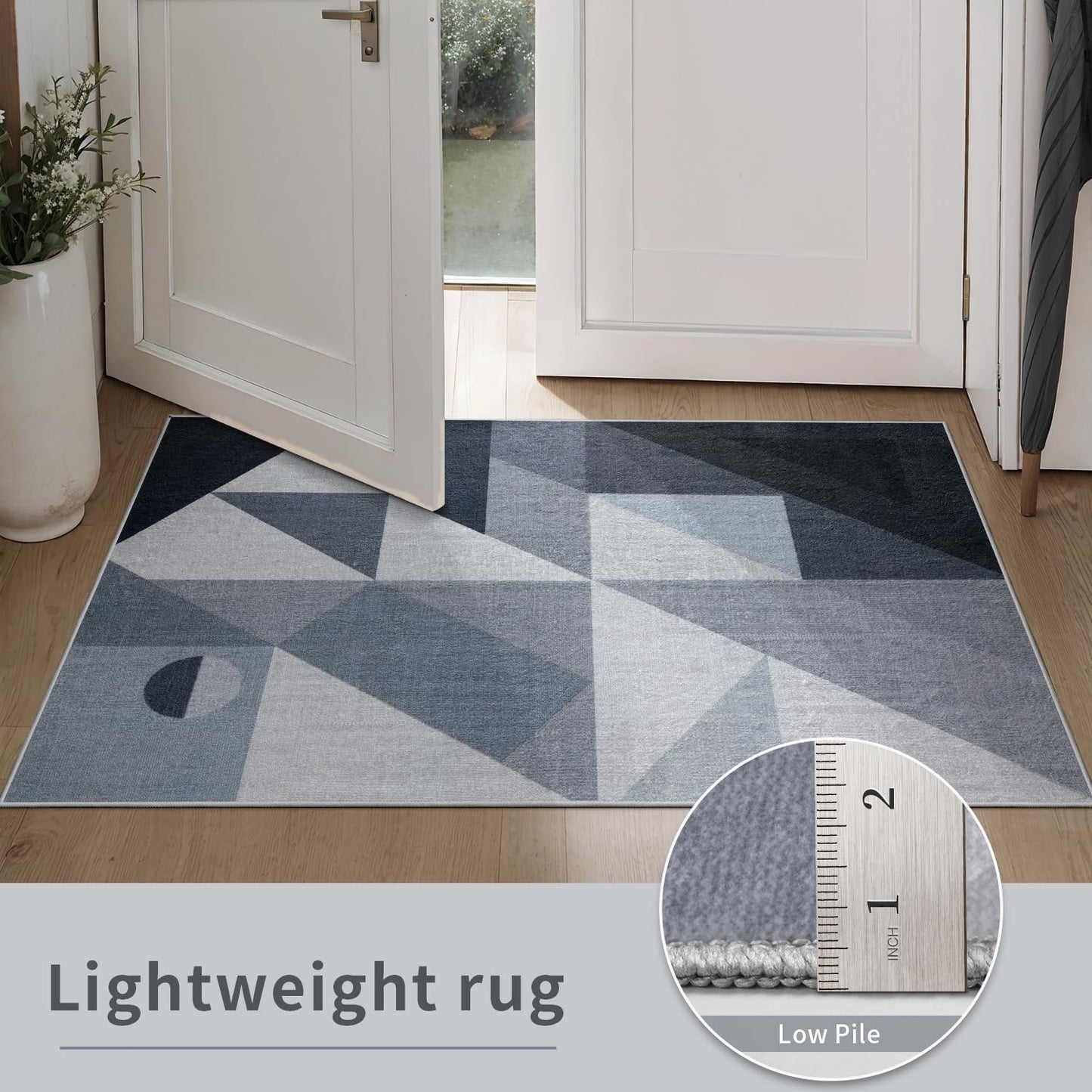 SERISSA Modern Abstract Gray Rug for Living Room, 8'x10' Machine Washable Soft Area Rug Non-Slip Rug, Low-Pile Contemporary Indoor Dining Floor Carpet for Bedroom Office Under Table Home Decor