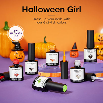 modelones Gel Nail Polish Set 6 Colors 2025 Halloween Hocus Pocus Collection Glow in the Dark Neon Green Orange Purple Red Black Gel Polish Set Fall Soak Off LED Nail Art Kit Gift with Nail Stikers