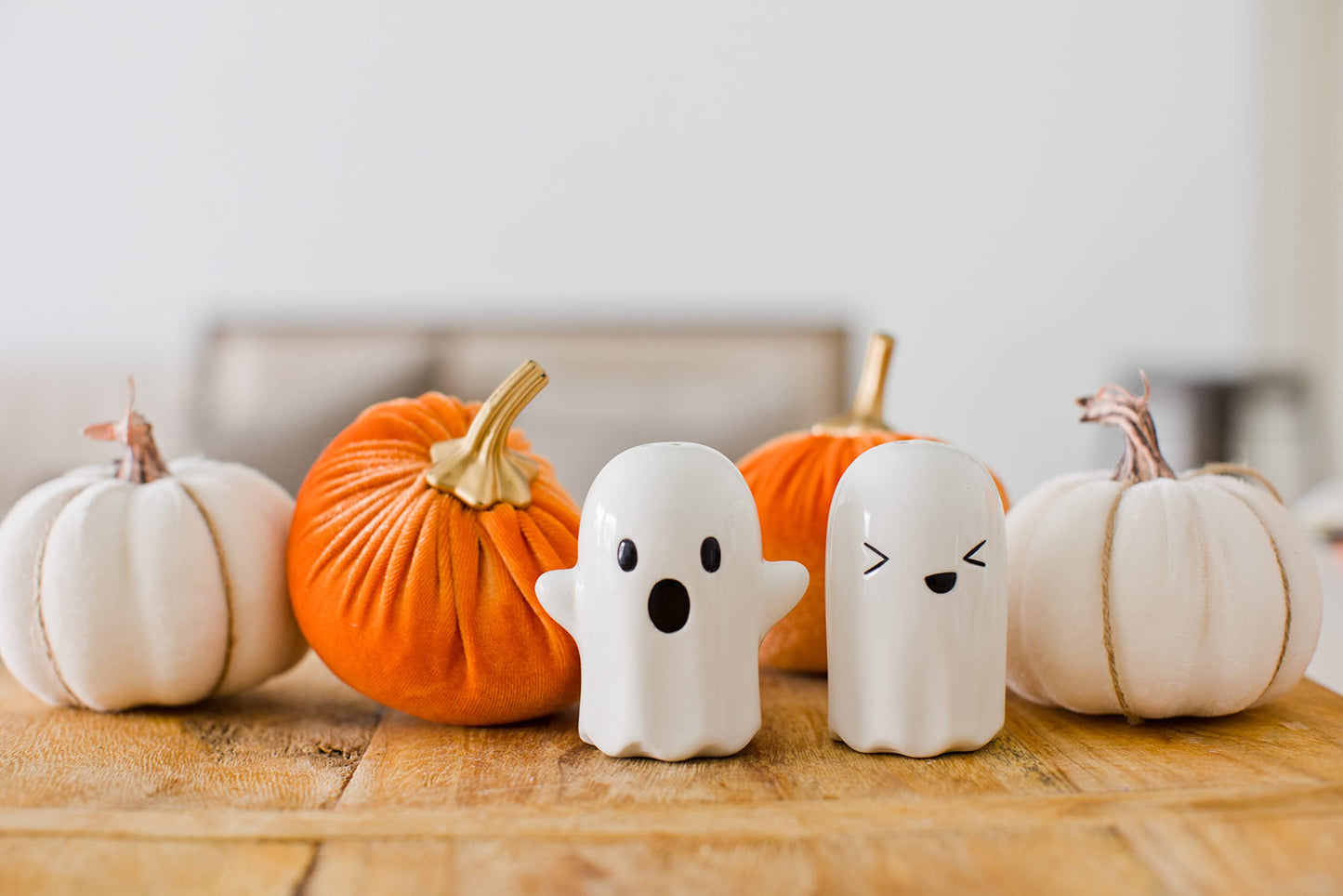 Pearhead Ceramic Ghosts Salt & Pepper Shakers, Halloween Accessory For The Home and Kitchen, Must Have Fall Décor, Set of 2