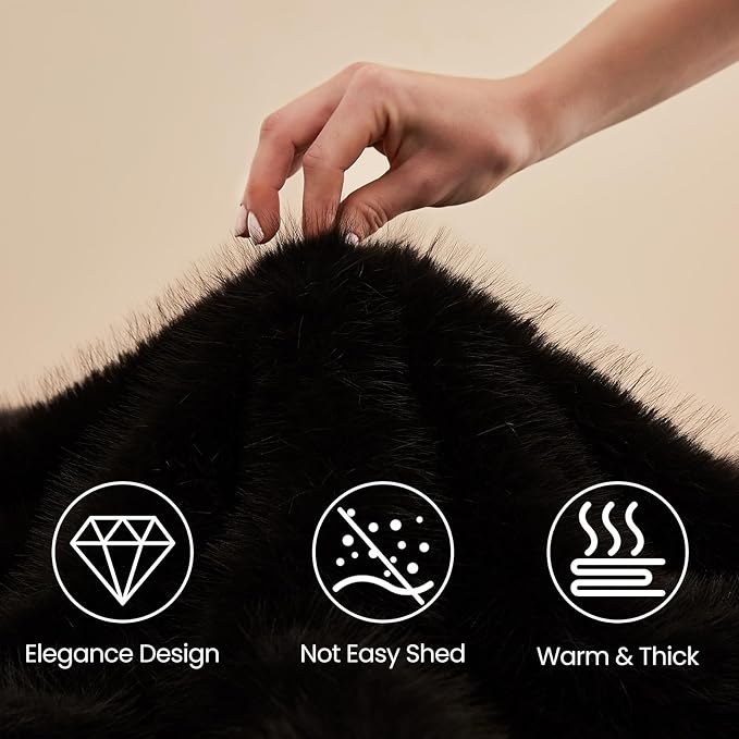 L'AGRATY Faux Fur Throw Blanket: 60''x 80'' Luxury Fluffy Plush Thick Faux Fur Blanket for Bed Couch Sofa - Cozy Soft Fuzzy Blankets for Women Man: Minky Couture Decoration Blanket (Black)