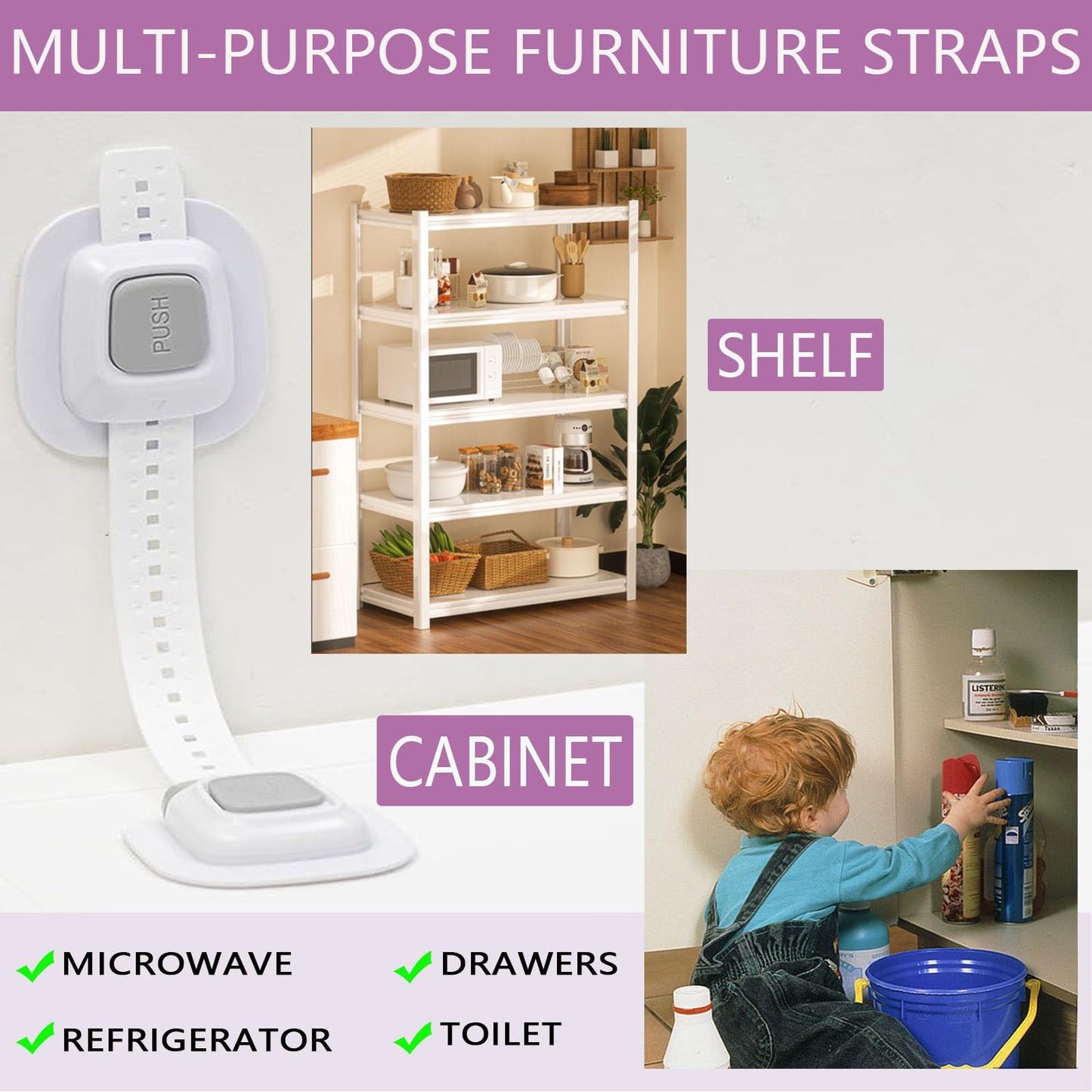 NestGuard No Drill Furniture Anchor, Adjustable Strap, 2 Packs