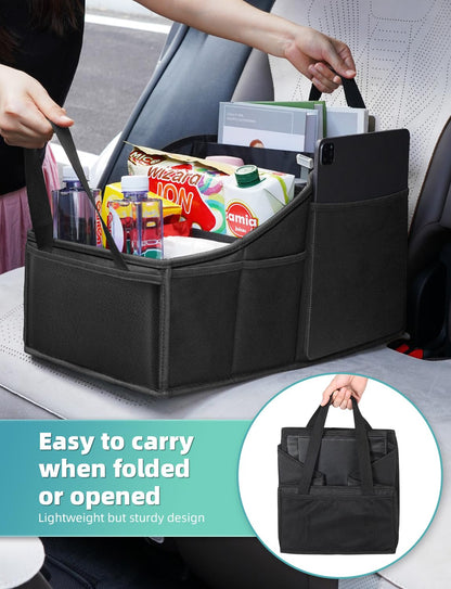 YOHOOLYO Car Seat Organiser Car Organiser Back Seat for kids with 4 Compartments, 4 Cup Holders and 7 Mash Pockets, Collapsible Car Boot Organiser Storage for Front and Back Seats