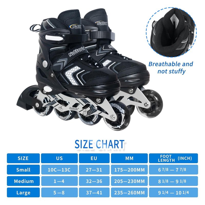 Nattork Adjustable Inline Skates for Girls and Boys with Full Light up Wheels, Beginner Roller Skates for Kids Youth Purple Pink Blue Black