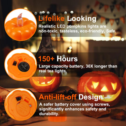 Fall Decorations for Home Pumpkin Tea Lights, 12 Pack LED Orange Pumpkin Lights Flameless Candles Battery Operated, Halloween Thanksgiving Flickering Tealight Candle for Home Table Indoor Party Decor