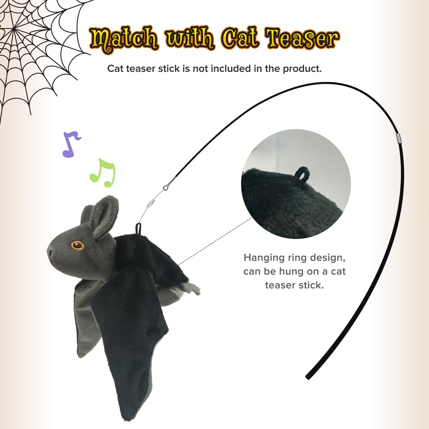 LEWISER Cat Toys, Flapping Wings Cute Bat, No Flying, Chirping Bird Interactive Catnip Toy for Kitten or Small Dogs, Touch Activated, Rechargeable
