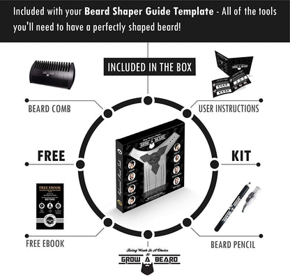Beard Shaper & Beard Shaping Tool for Men, Beard Lineup Guide Template, Perfect for Styling and Edging, Includes Dual Action Beard Comb & Barber Pencil Liner