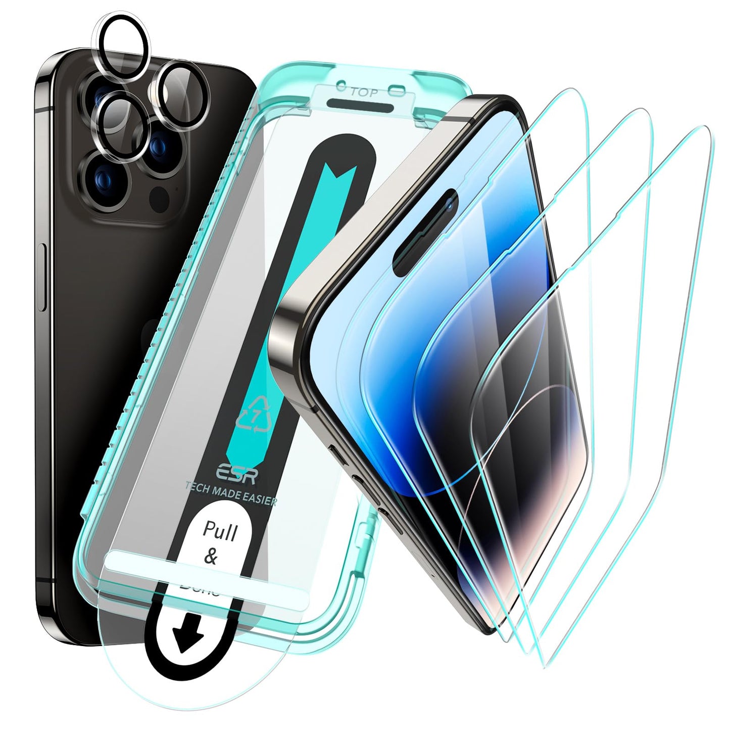 ESR 3 Pack for iPhone 15 Pro Max Screen Protector, [9H Hardness] [Military Grade Shatterproof] Full Coverage Tempered Glass Film with Easy Installation Tool, HD Clear, Scratch Resistant