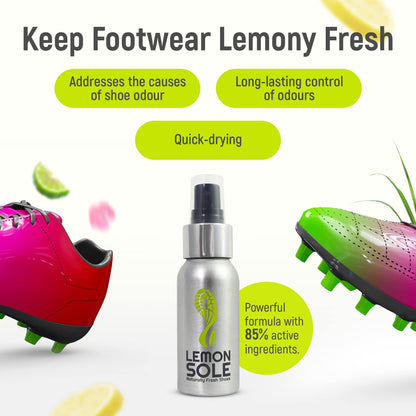 Lemon Sole Natural Shoe Freshener & Deodoriser with 6 Powerful Essential Oils for Long-Term Odour Control, Great for Sports, Fresh Lemon Scent. Lemon Fresh shoes every day.