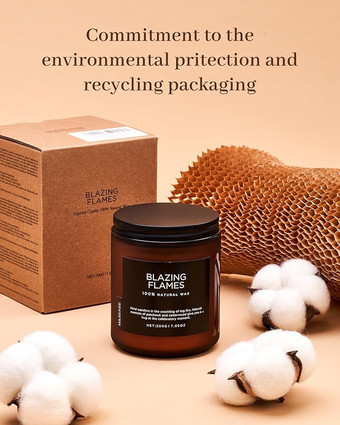 M&SENSE Blazing Flames Scent with Log Fire, Natural Soy Wax Slow Burning Candle for Home Decor, Cedarwood &Cade Scented 7.05oz 50 Hours Burn Cotton Wick Gifts for Celebration Holiday