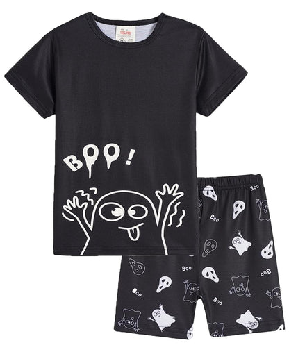 MyFav Glow in Dark Pajamas for Boys Summer Child Short Lounge Clothes Kids Soft Nightwear Set,Ghost,12Y