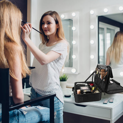 Makeup Bag Make up Case: Large Travel Cosmetic Case Organiser - Professional Portable Makeup Storage Bags for Toiletry - Make Up Artist Tool Brush Vanity Beauty Box with Adjustable Dividers | Black