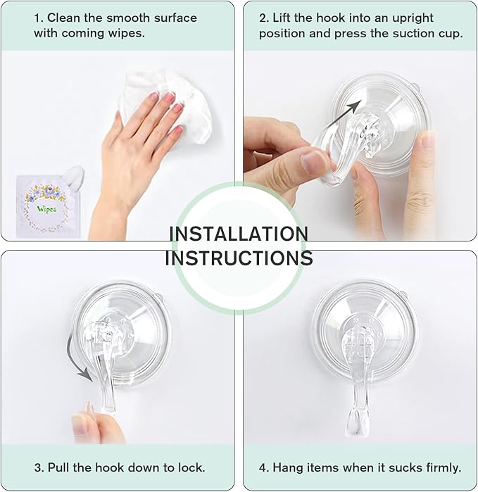 VIS'V Wreath Hanger, Large Suction Cup Wreath Hooks with Wipes, Heavy Duty, 22 LB Capacity, Removable and Reusable, Clear, 8 Pcs