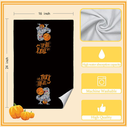 CIOJUNE Trick or Treat Halloween Kitchen Towels, Ghost Dinosaur Pumpkin Decorative Hand Towels for Bathroom, Halloween Dish Towels for Kitchen Bathroom Decor, 16x24 Inch