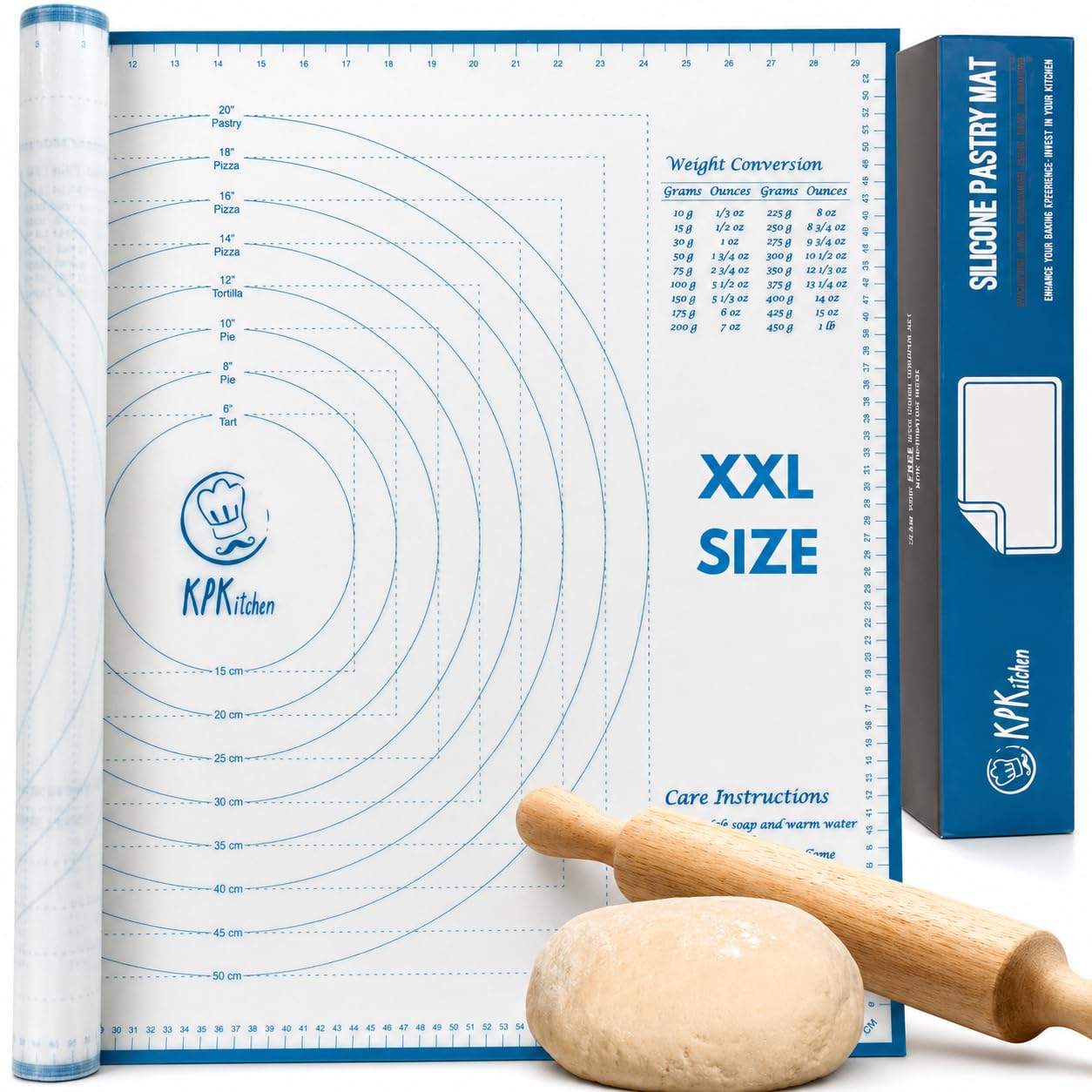 XXL Silicone Pastry Mat – Non-Slip, Easy-Clean Rolling Mat for Dough, Cookies, Pie, Bread, Pizza & Fondant – Extra Large 23.5” x 31.5” Baking Mats Board with Printed Measurements & Conversion Chart