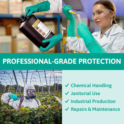 Ansell AlphaTec 37-675, Chemical Resistant Nitrile Gloves, Versatile Waterproof Work Gloves, Food Gloves & Cleaning Gloves with Superior Grip, Latex Free Gloves, Green Nitrile Gloves 2XLarge, 12 Pairs