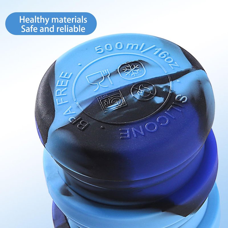YCTMALL Collapsible Water Bottles Two Pack Travel Sports Portable Sport Water Bottle comes with mountaineering Buckle 500ml silicone Water-proof camping water bottle (Blue and Grey Color)