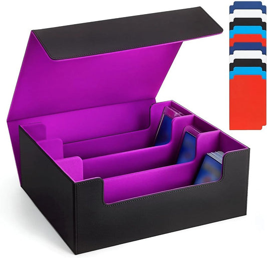 Card Storage Box - 1800+ MTG Deck Organizer with 10 Dividers & Leather Magnetic Closure | Fits Yu-Gi-Oh & TCG Cards
