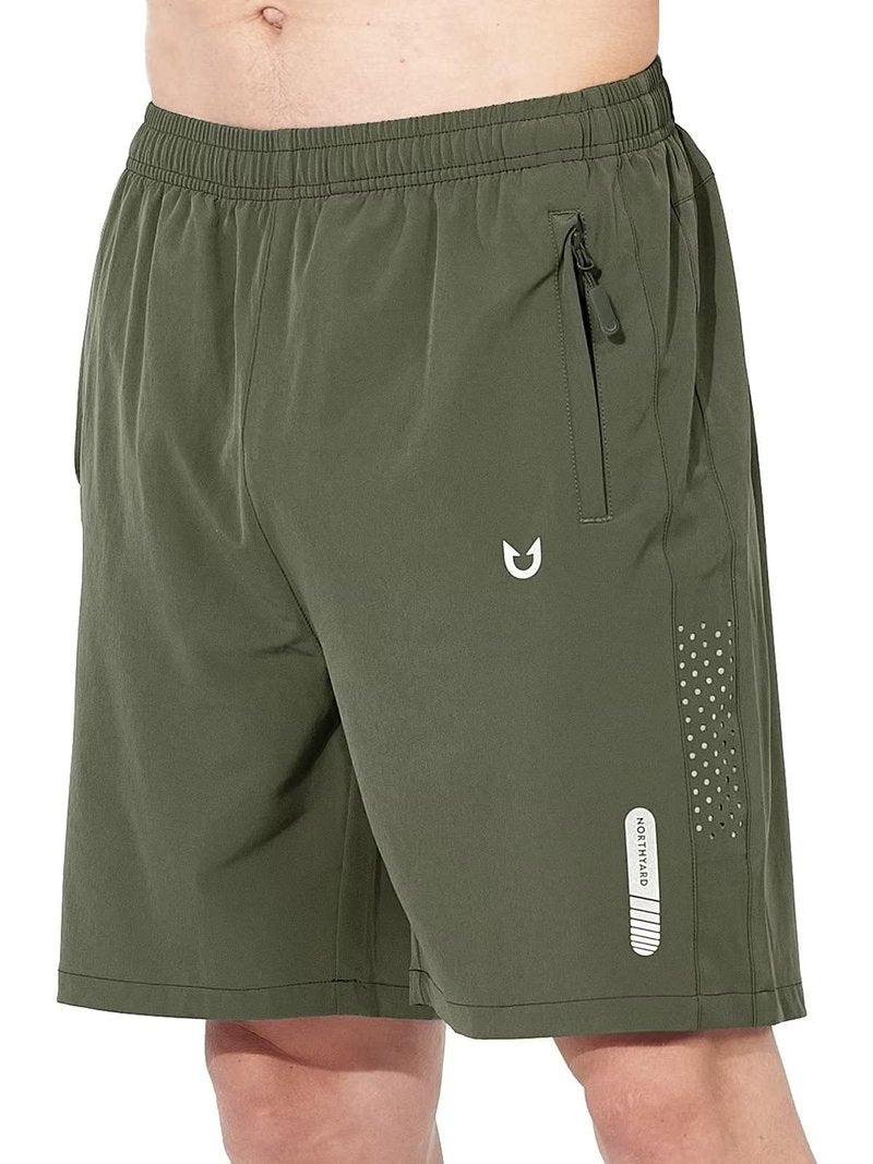 NORTHYARD Men's Athletic Running Shorts Gym Workout 7"/9"/5" Quick Dry Lightweight Sports Basketball Tennis 3 Zipper Pockets ArmyGreen S