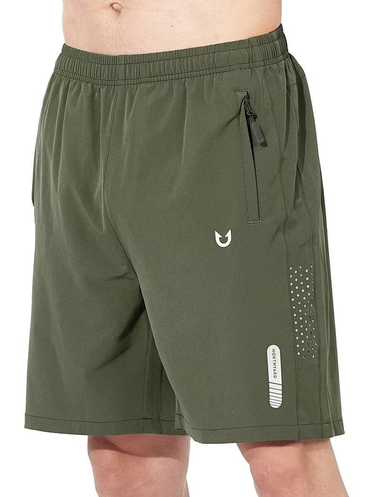 NORTHYARD Men's Athletic Running Shorts Gym Workout 7"/9"/5" Quick Dry Lightweight Sports Basketball Tennis 3 Zipper Pockets ArmyGreen 2XL