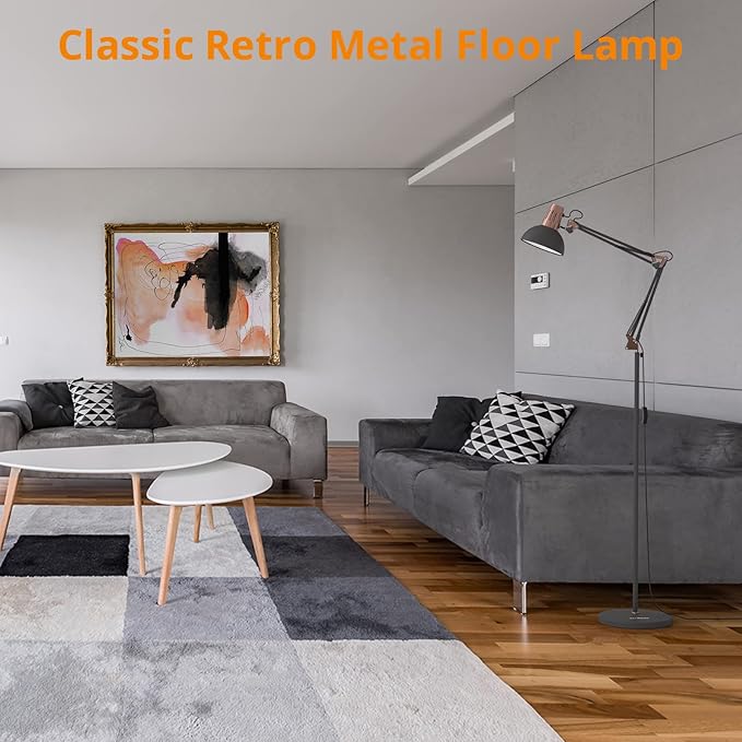 LEPOWER Metal Floor Lamp, Adjustable Swing Arm Floor Lamps with Heavy Duty Base, Architect Reading/Standing Lamp for Living Room with On/Off Switch, Office, BedroomStudy Room, Drawing Sand Black