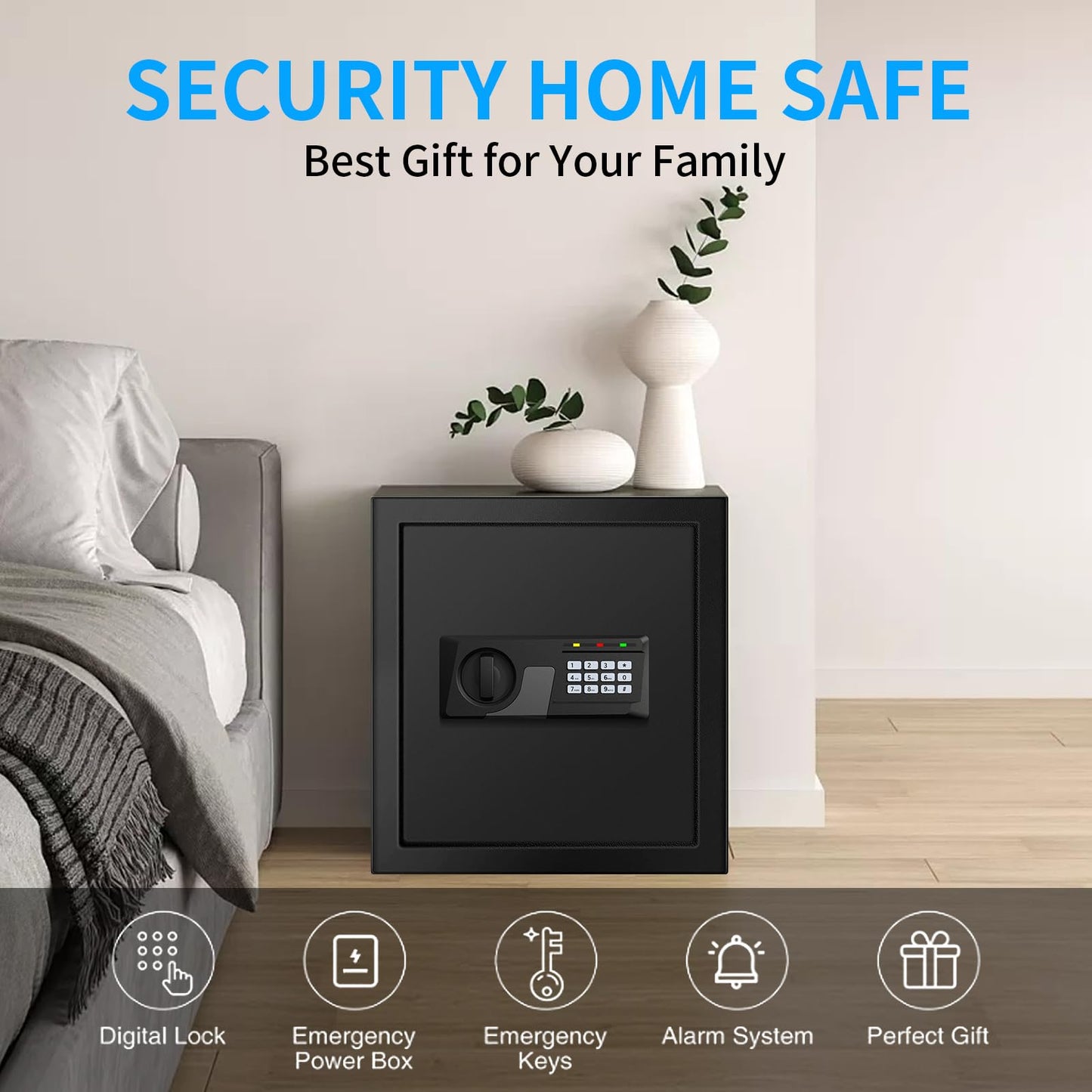2.3 Cuft Fire proof Safes for HOME USE, Digital Security Safe Box with Programmable Keypad and Spare Keys, Safety Box for Home Office Business, Document Safe for Money Medicine Valuables