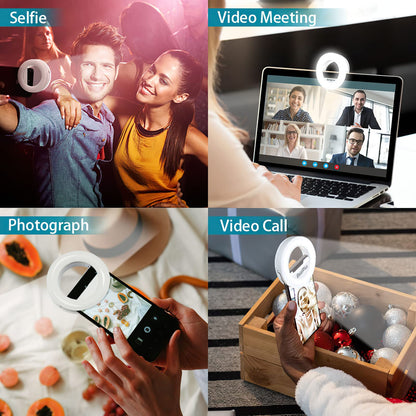 RealPlus Clip-on Selfie Ring Light [Rechargeable] with 40 LEDs and 3 Light Modes, Dimmable for Phone, Tablet, Laptop, Zoom Meeting, Makeup, Video