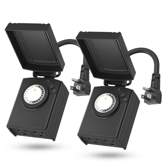 BN-LINK 24 Hour Heavy Duty Mechanical Timer, Outdoor Timer Outlet Waterproof with 30 Minutes Intervals, 2 Grounded Outlets for Christmas Lights Pool Pump,15A 1/2HP, ETL Listed(2 Pack)