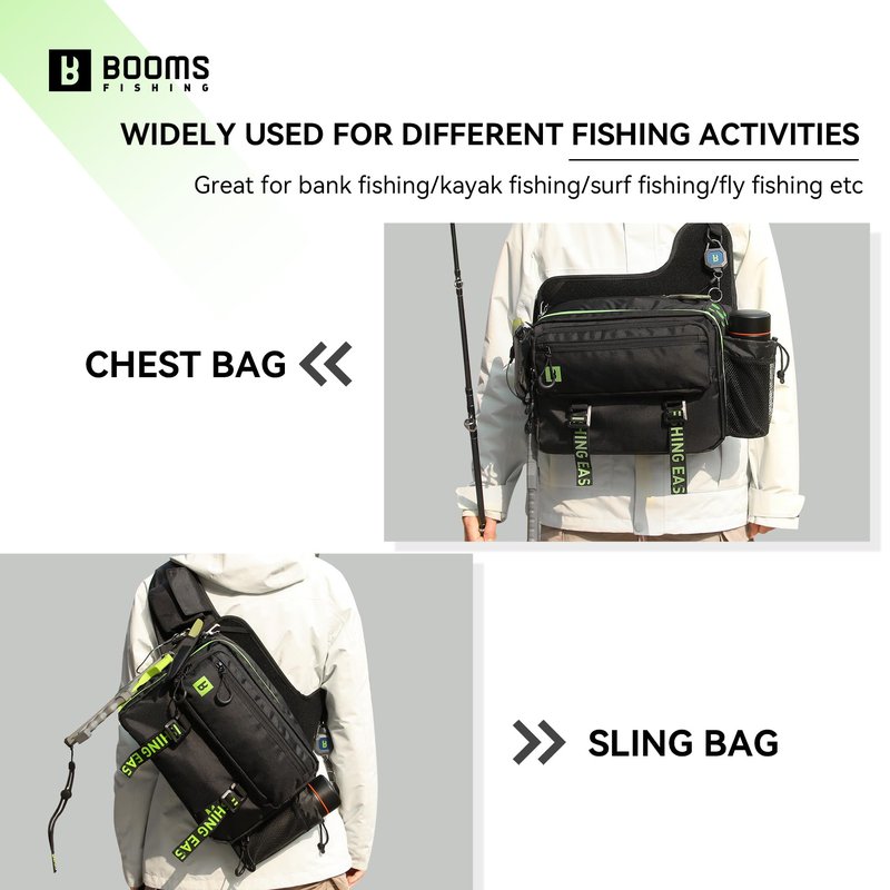 Booms Fishing Tackle Storage Bag - IB1 Fishing Gear Bag with Lures Operation Tray - Saltwater & Freshwater Fly Fishing Sling Bag for Men