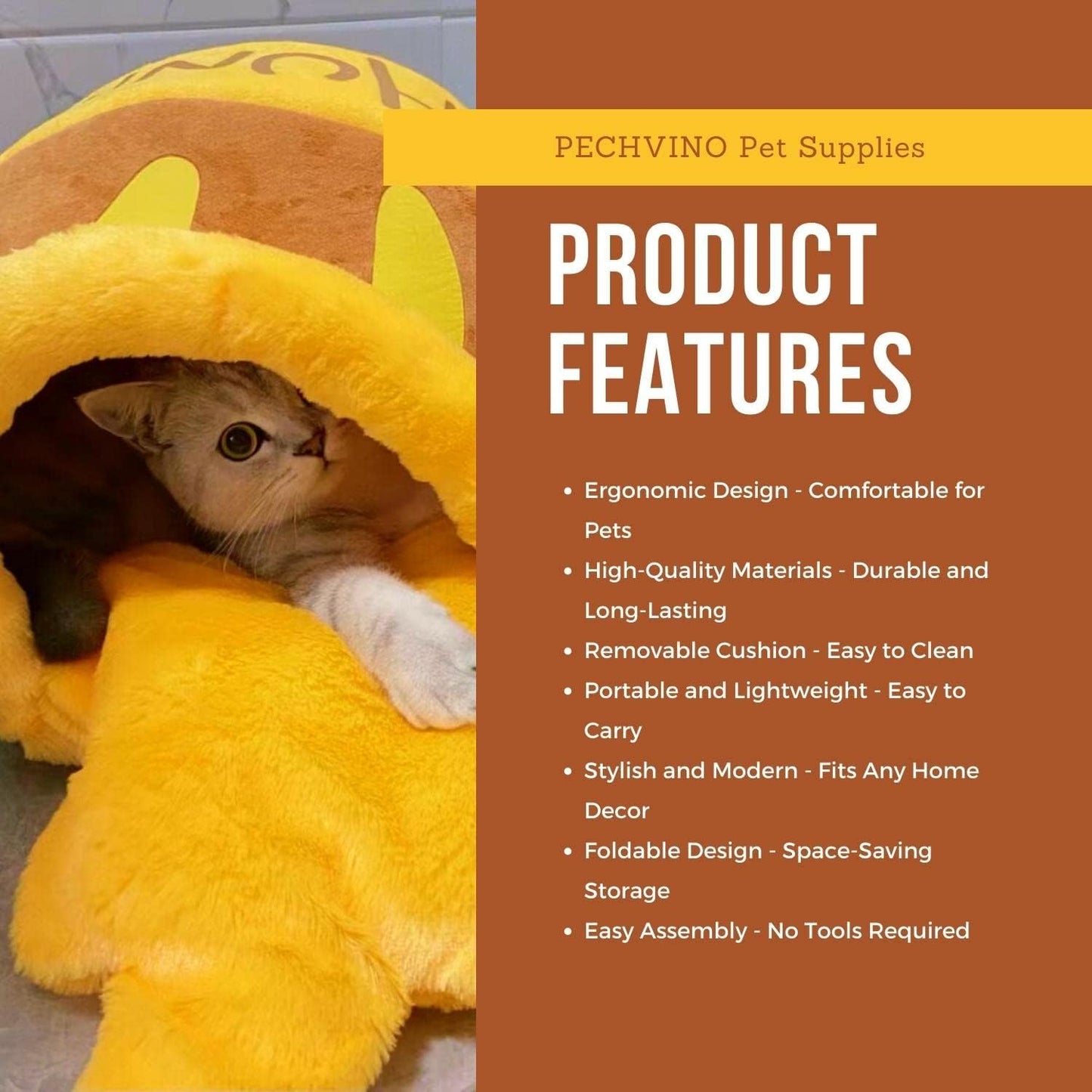 PECHVINO Honey Pot Cat Bed - Comfortable Memory Foam Pet Furniture with Removable Cushion - Stylish and Washable Cat Bed for Small Cats and Breeds