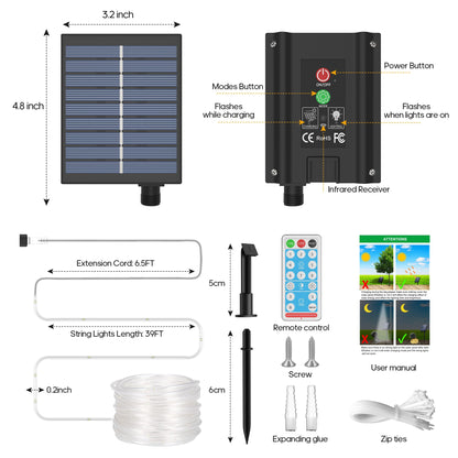 ICRGB Solar Rope Lights, 66FT 200LED 1800mAh Outdoor Waterproof Solar Lights with Remote, IP67 String Light with Timing & 8 Modes for Garden Tree Pathway Yard Pool RV Christmas Decor, White