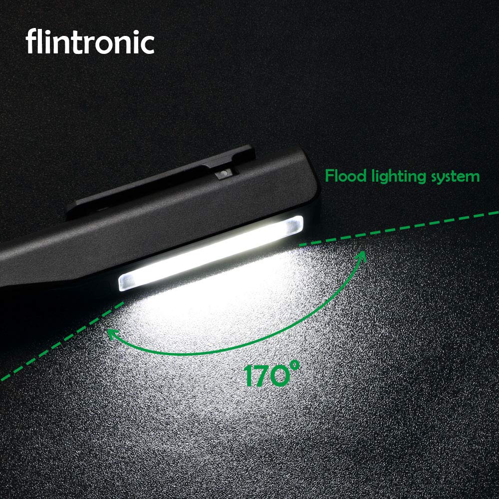 flintronic USB Rechargeable Work Light, 2Pcs Inspection Lamp LED Torch, Magnetic Clip Pocket COB Flashlight for Home, Workshop, Camping, Emergency (Black&red)