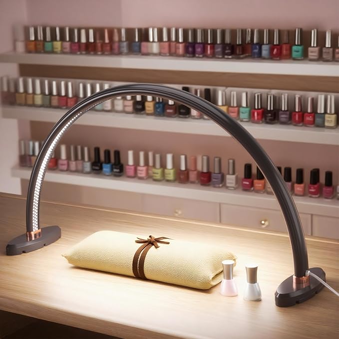 Half Moon Light for Nail Desk,LED Nail Desk Lamp, 3 Color Temperatures Adjustable,Half Moon Desk Lamp is The Perfect Choice for Personal Nail Craft Lighting (Medium Size,Black)
