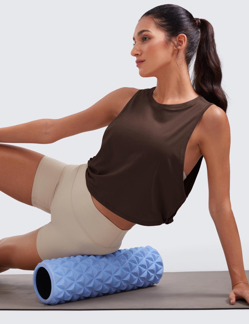 CRZ YOGA Pima Cotton Large Armhole Tank Tops for Women - Workout Sport Athletic Yoga Running Gym Loose Crop Sleeveless Shirts Hot Fudge Brown Small