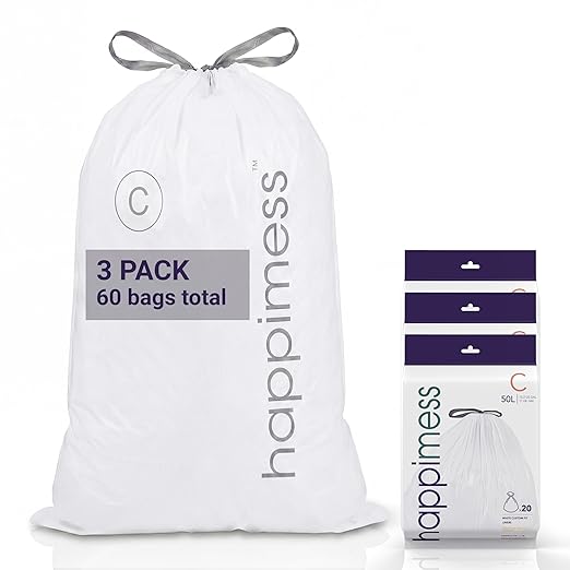 happimess HPM3000C-WHITE 13.2 Gallon Kitchen Drawstring Trash Bags, Trash Can