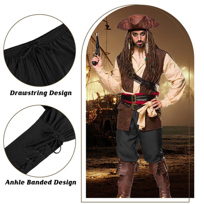 Century Star Renaissance Costume Men's Pirate Pants Medieval Pants Ren Faire Costumes Viking Colonial Steampunk Gothic Halloween Cosplay Trousers with Drawstrings Ankle Banded Wine Red Medium