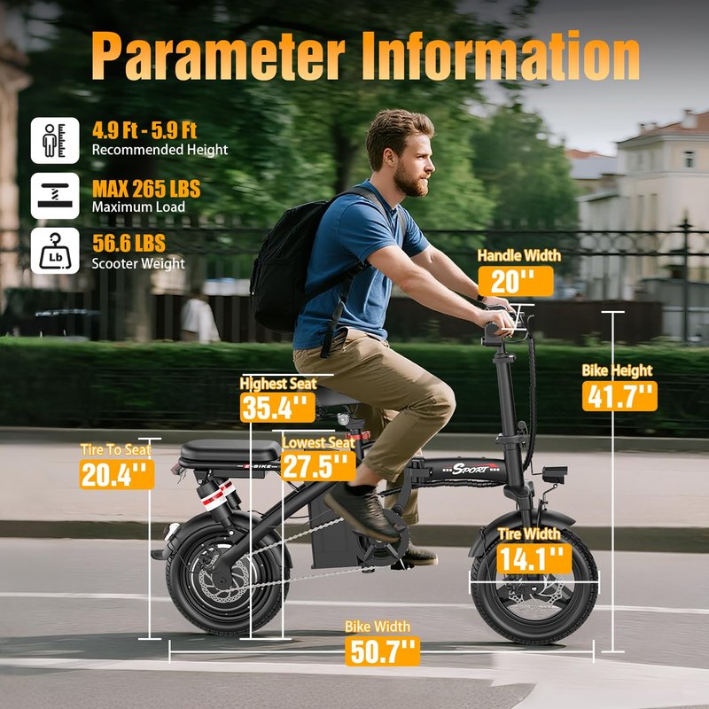 GWEIT Electric Bike for Adults Teens, 800/1200W Peak Folding Ebike, 22/25MPH & 30/45 Miles Range, 14" Commuting Ebike with Dual Suspension & Dual Brake, 3-Speed Modes, Portable Electric Mini Bike