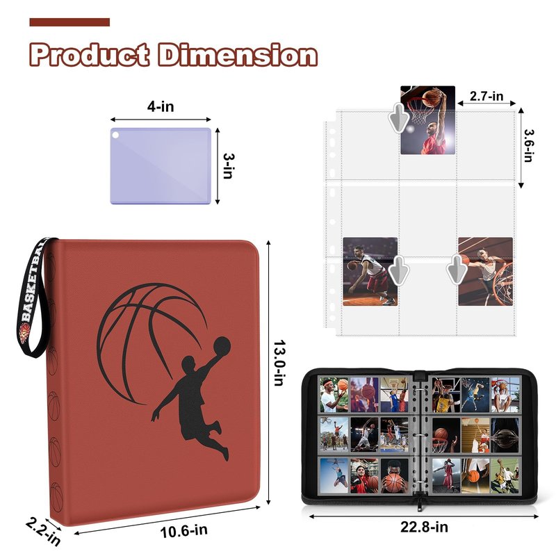 Basketball Card Binder 720 Pocket, Sports Card Binder with Card Display Design, Premium Card Holder with Sports Pattern Wristband Fit for Basketball Cards 2026