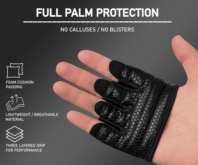 Fitness Force Workout Gloves - Non-Slip Fingerless Weight Lifting Gloves for Men & Women | Full Palm Protection